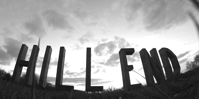 Image showing "HILL END" in large letters outside